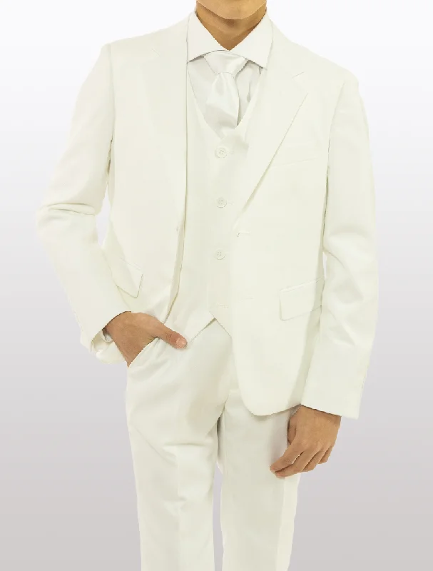 Boys' White Classic Fit Vested Suit