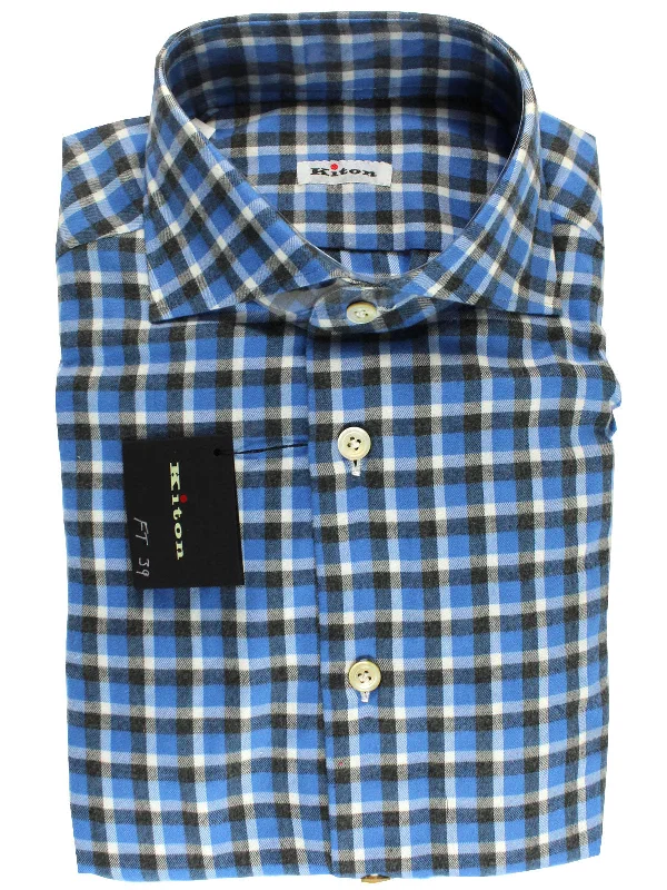 Kiton Sport Shirt Blue Check 39 - 15 1/2 BLACK FRIDAY SALE