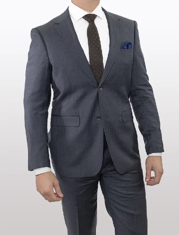 Men's Grey Double Stripe Wool Slim Fit Suit