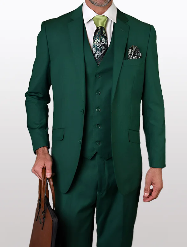 Statement Men's Forest Green Modern Fit 100% Wool Vested Suit