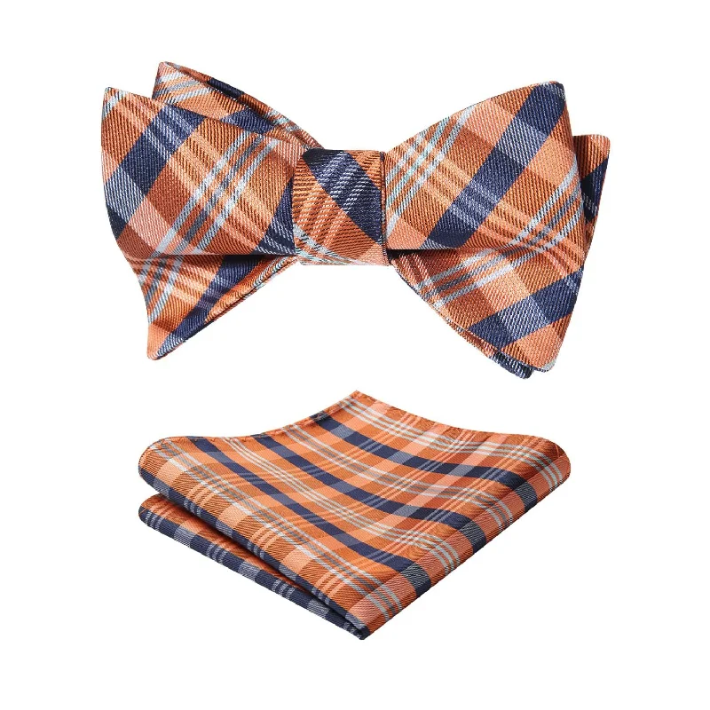 Plaid Bow Tie & Pocket Square Sets - D-ORANGE