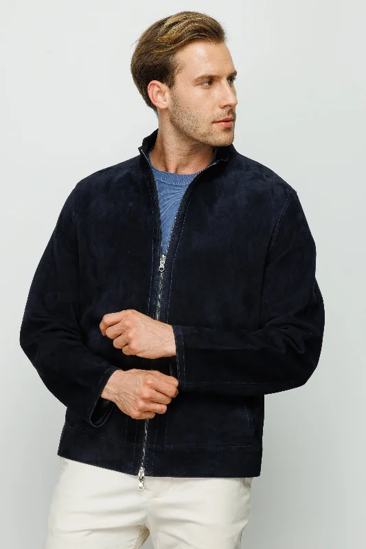 The Alba Navy Leather Men  Jacket