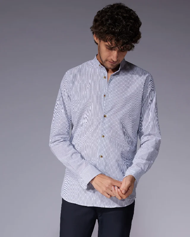 Seersucker Striped Shirt - Grey & White