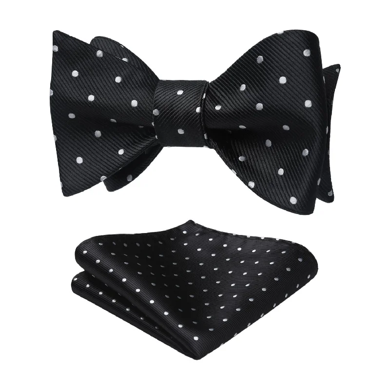 Polka Dots Bow Tie & Pocket Square - B-BLACK/SILVER