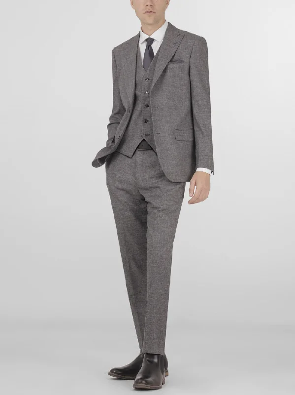 Grey Sharkskin Three Piece Peak Lapel Suit