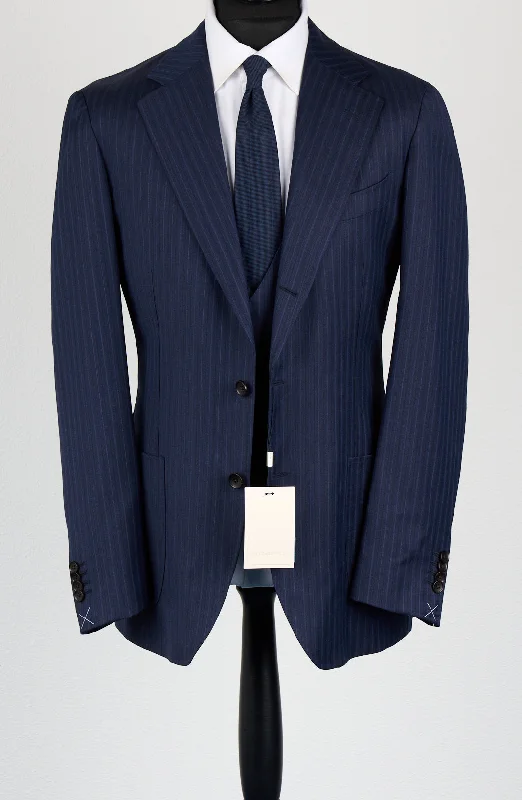 New Suitsupply Havana Mid Blue Striped Pure Wool Super 130s 3 Piece DB Suit - Size 36R, 38S, 38R, 38L, 40S, 40L, 42L, 44S, 44R, 44L, 46R, 46L