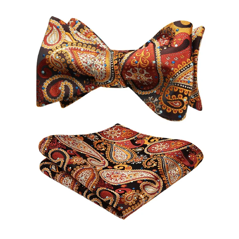 Paisley Bow Tie & Pocket Square - B-BROWN/ORANGE