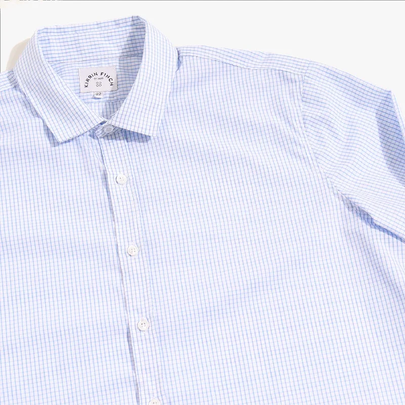 Addams Light Blue-White Grid Check Easy-Care Dress Shirt