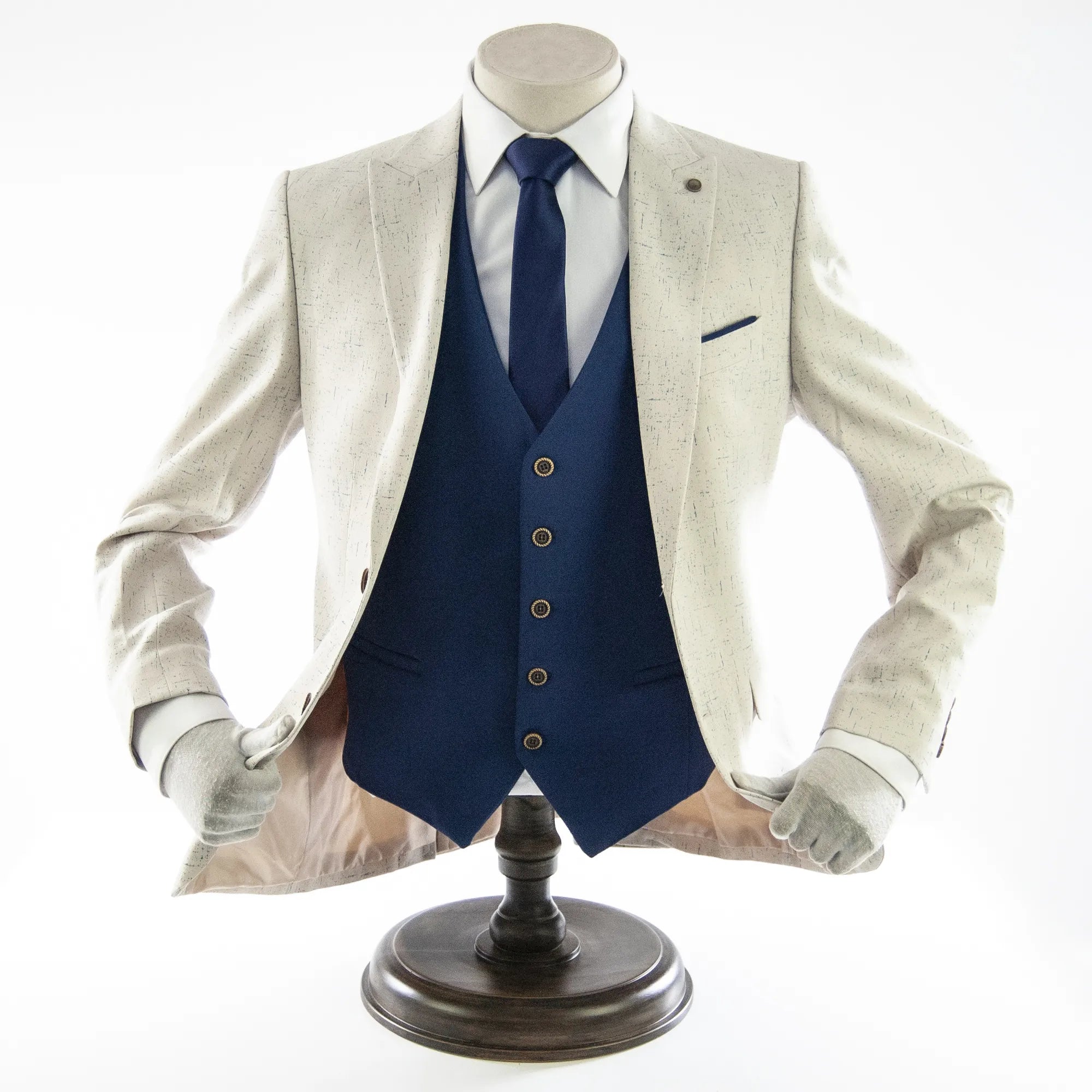 Ivory and Blue Splash 3-Piece Slim-Fit Suit