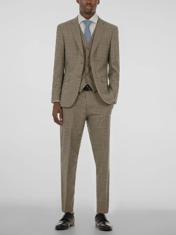 Dusty Brown Plaid Three Piece Suit