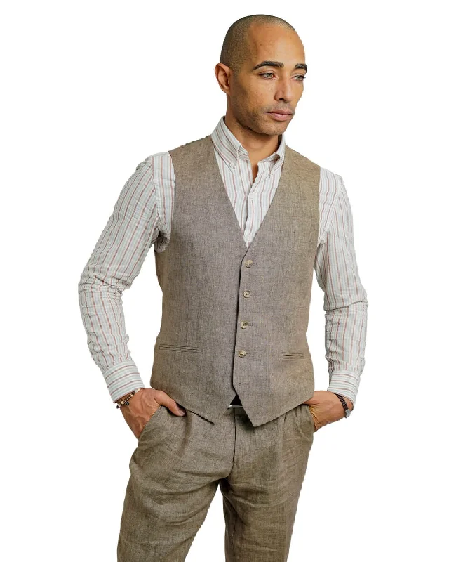 Taupe Italian Delave Linen Waistcoat