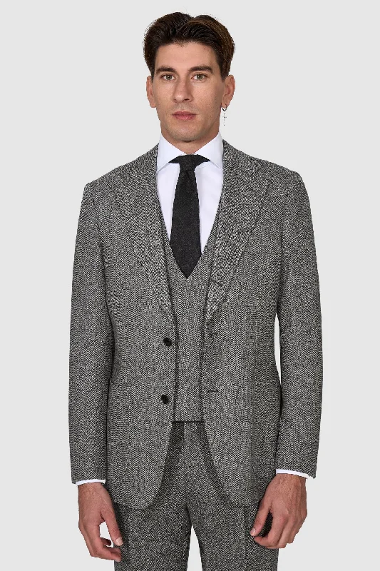 New Suitsupply Havana Tulip Mid Gray Herringbone Pure Wool 3 Piece Suit - Most Sizes In Stock