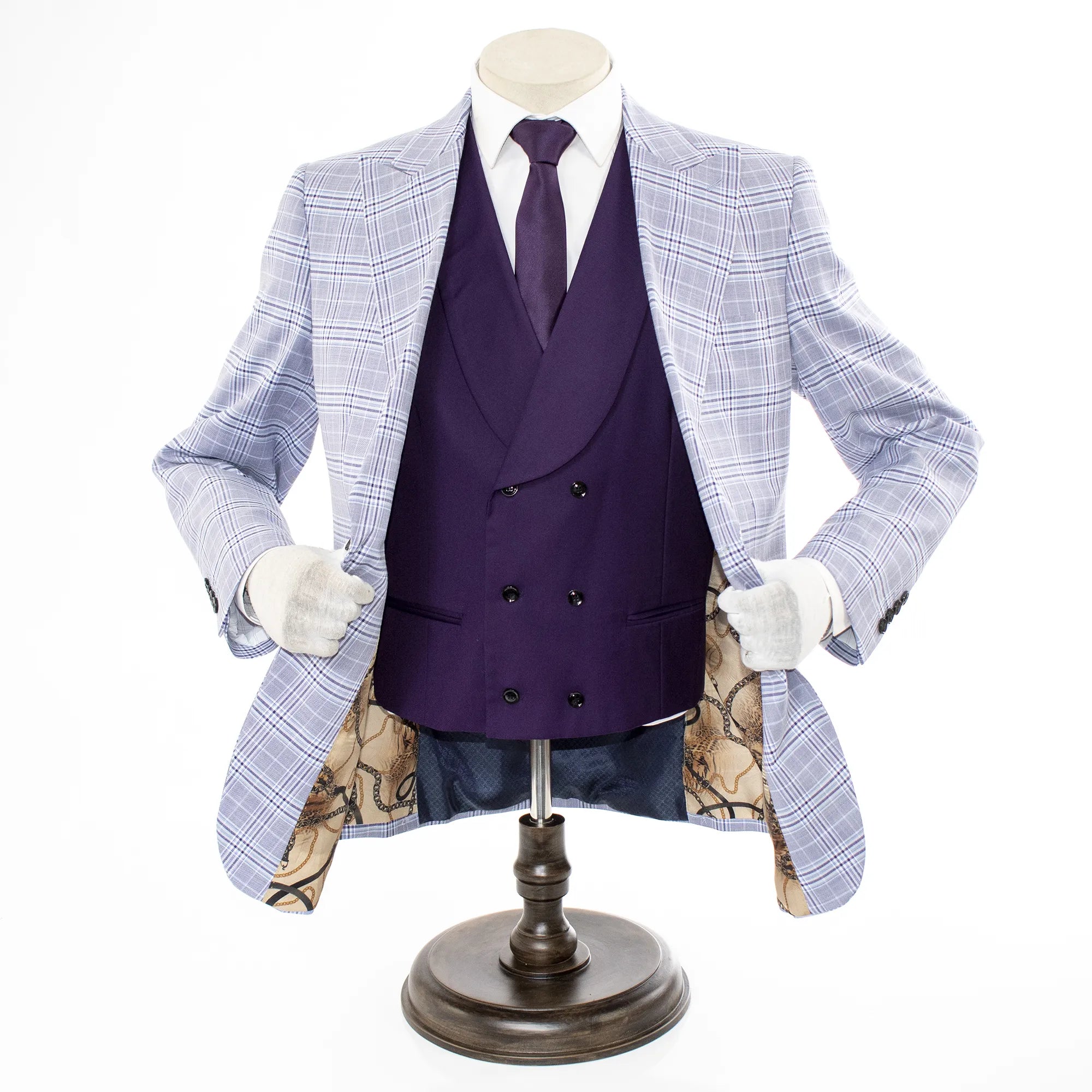 Eggplant 3-Piece Modern-Fit Plaid Suit With Peak Lapels