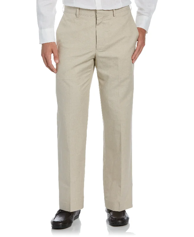 Cotton-Linen Flat Front Textured Pants