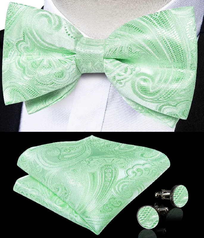 Auqamarin Floral Luxury Men's Pre-tied Bowtie Pocket Square Cufflinks Set