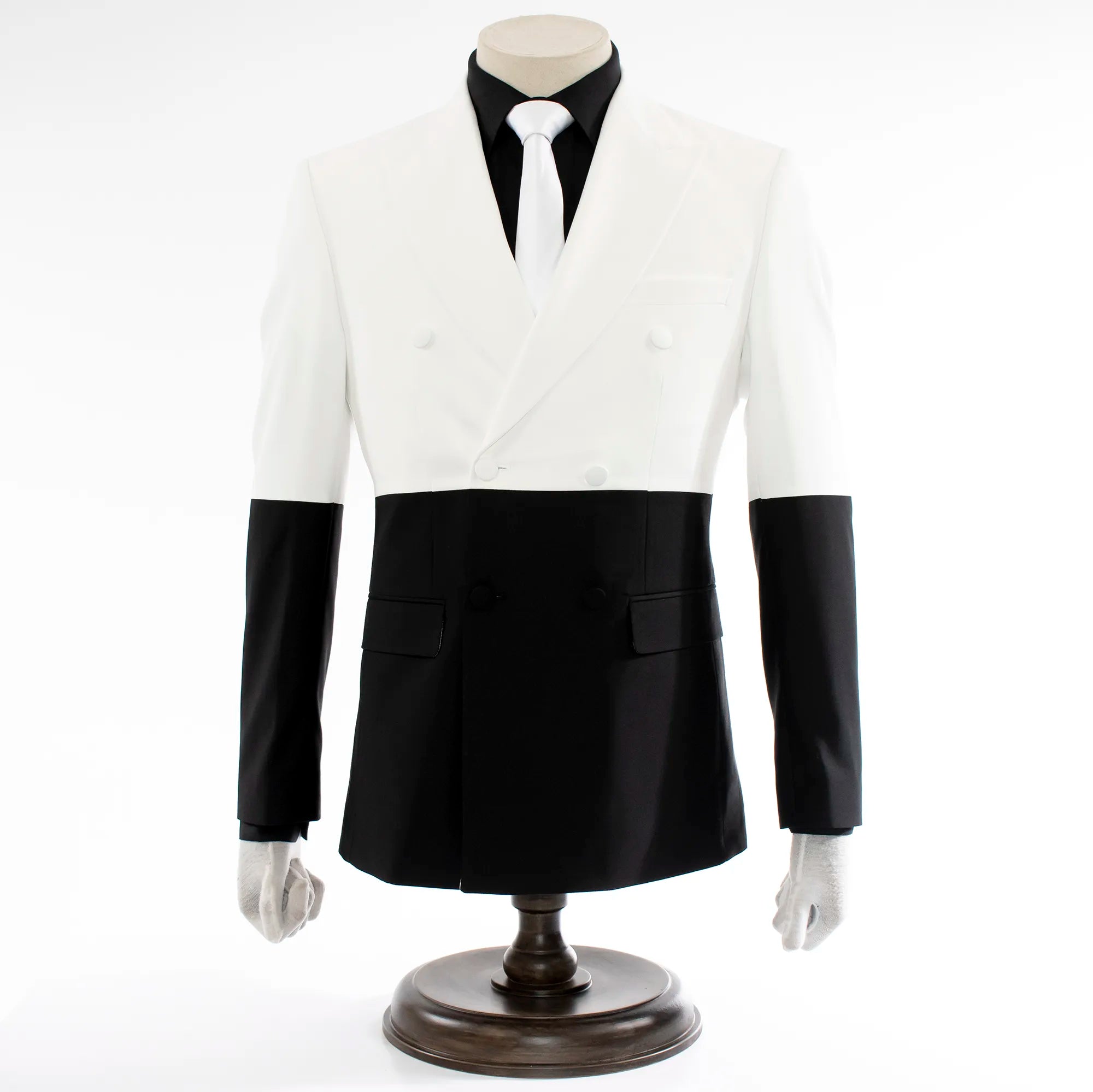 White & Black Double-Breasted 2-Piece Tailored-Fit Suit