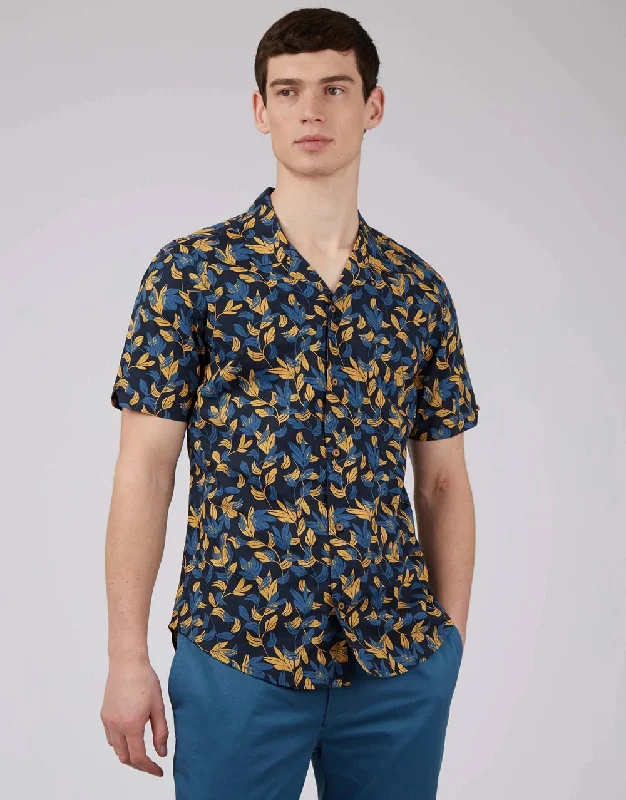 Ben Sherman Botanical Print Butterscotch Short Sleeve Shirt