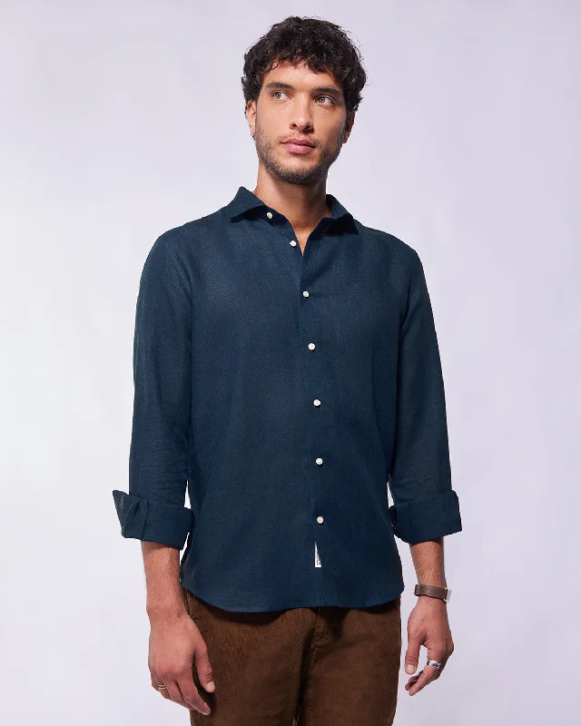 Soft Washed Linen Shirt - Dark Navy