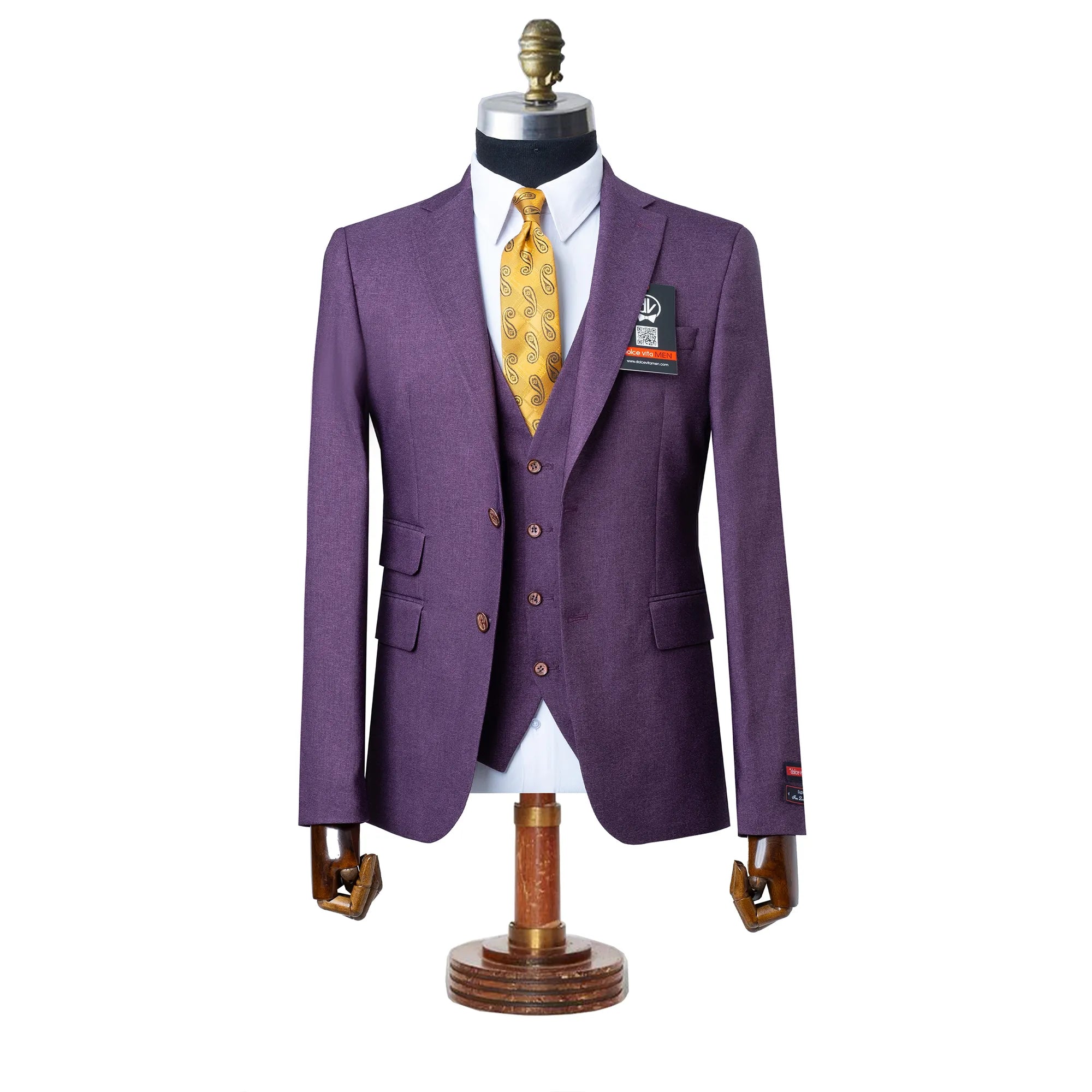 Ezekial | Eggplant Solid 3-Piece Tailored-Fit Suit