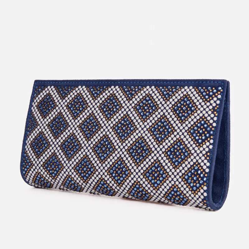 The Nampula Sax Blue Glitter Suede Leather Small Clutch