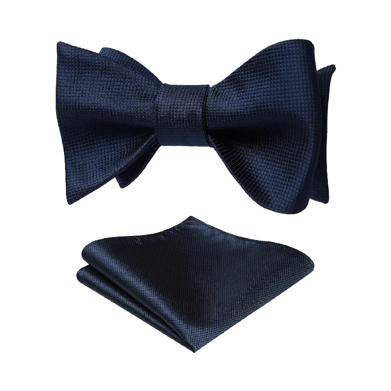 Solid Bow Tie & Pocket Square - D2-NAVY BLUE