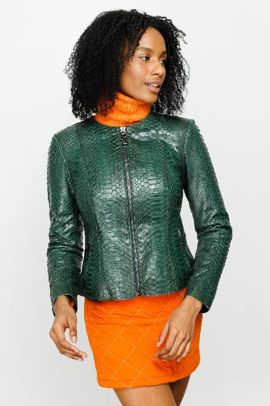 The Mekke Pythn Skin Green Leather Women Jacket