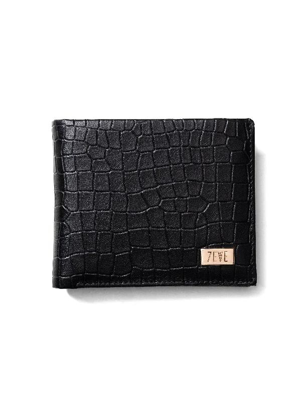 Zeve Bifold Wallet with Card Holder - Black Croco Leather