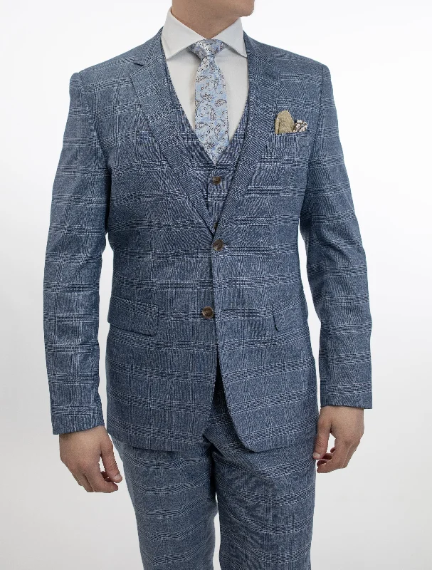 FUBU Light Blue Tartan Check Vested Suit