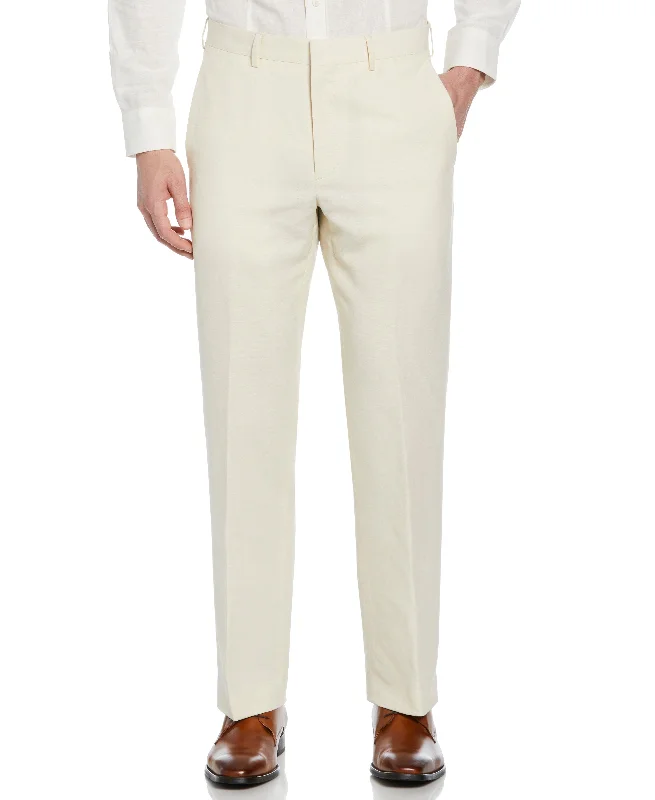 Linen-Blend Flat Front Pant - Cream