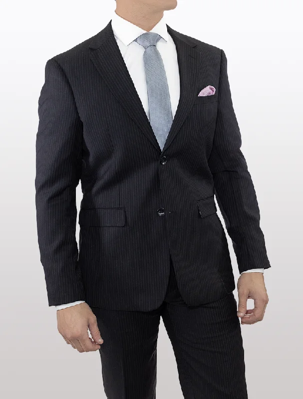 Men's Black Chalk Stripe Wool Slim Fit Suit