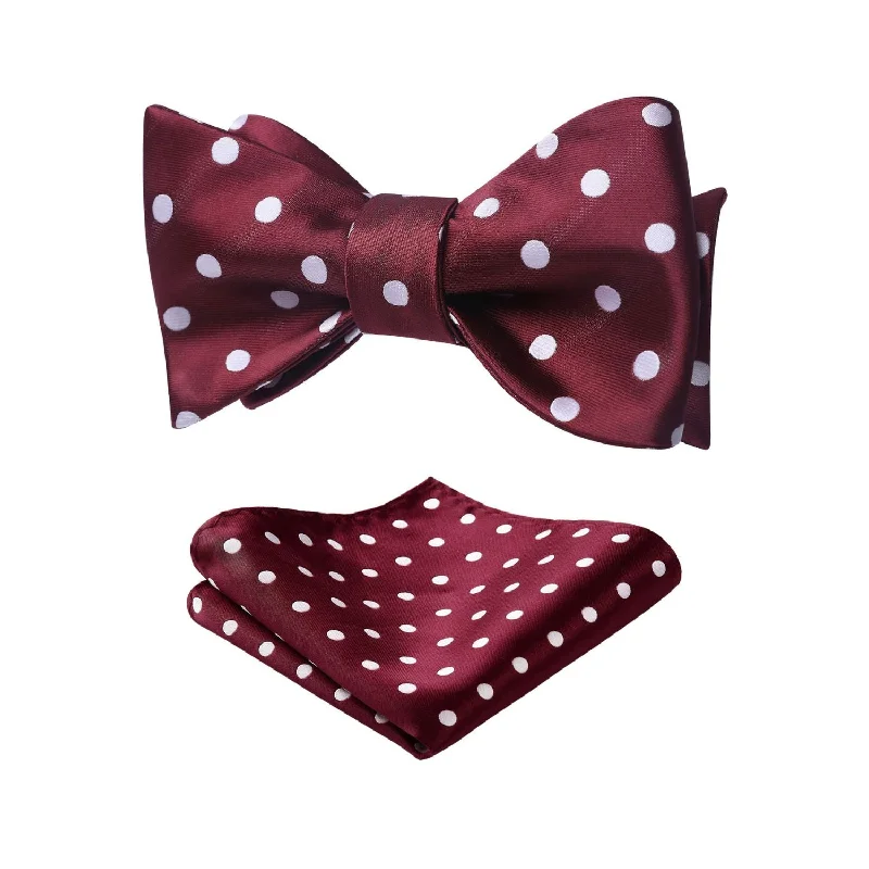 Polka Dots Bow Tie & Pocket Square - F-BURGUNDY / WHITE