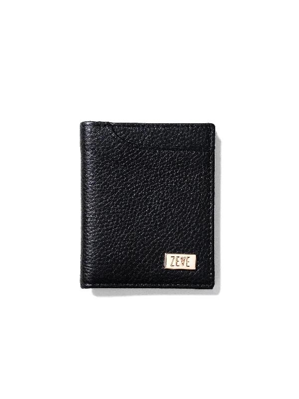 Zeve Slim Folding Wallet - Black Pebble Grain Leather