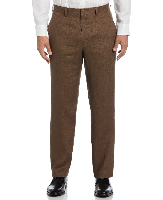 100% Linen Solid Flat Front Pant