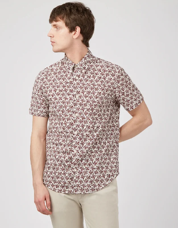 Ben Sherman Retro Print Claret Short Sleeve Shirt