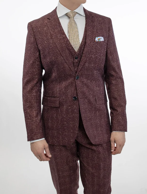 FUBU Burgundy Tartan Vested Suit