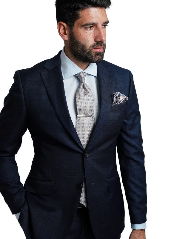 Navy Natural Stretch Tonal Check Suit