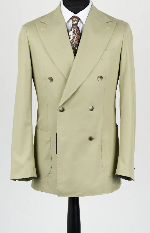 New SUITREVIEW Elmhurst Pebble Green Pure Cotton DB Suit - Size 38R (extra slim fit) (final sale)