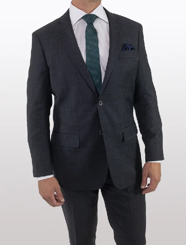 Men's Charcoal with Navy Windowpane Slim Fit Wool Suit