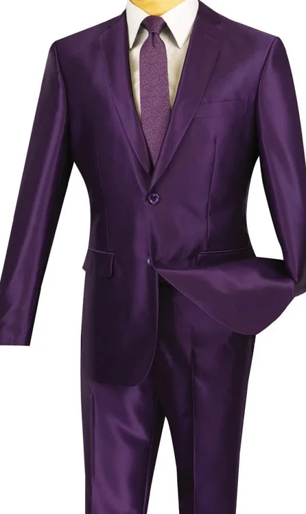 President Collection -  Purple Shiny Sharkskin 2 Piece 2 Button Slim Fit Suit