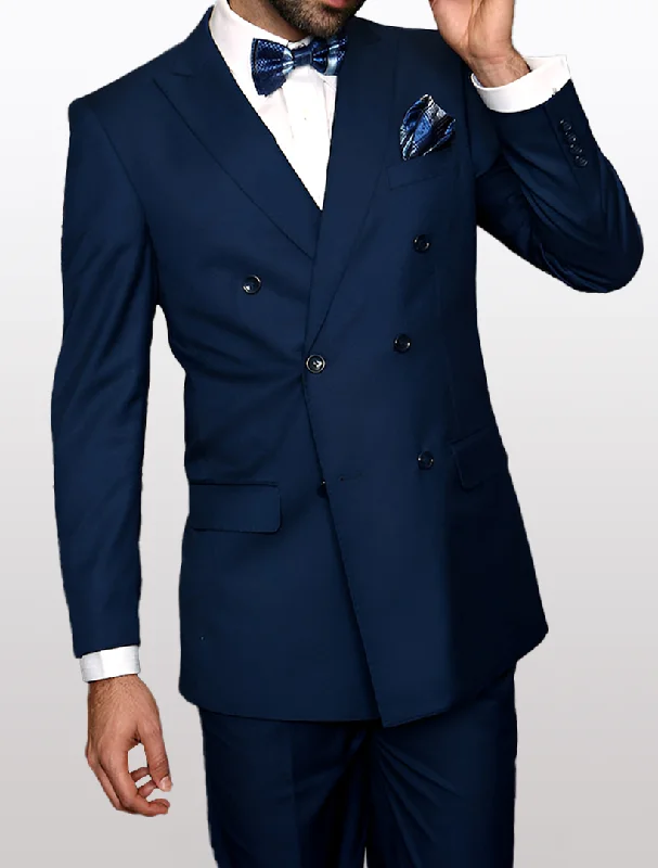 Statement Men's Sapphire Blue 100% Wool Double Breasted Suit