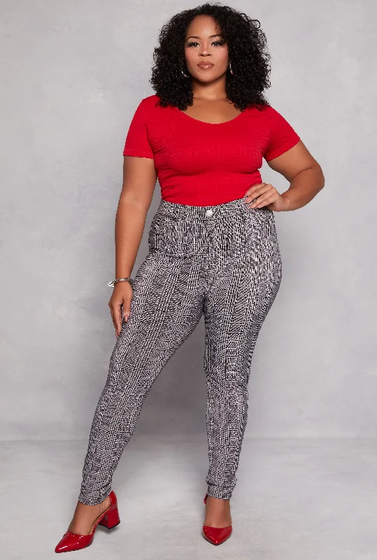 Plus Size Houndstooth Plaid High Waist Pants