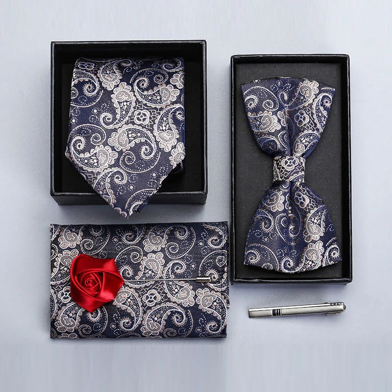 Men's Grey 6-piece Set High Quality Paisley Accessories