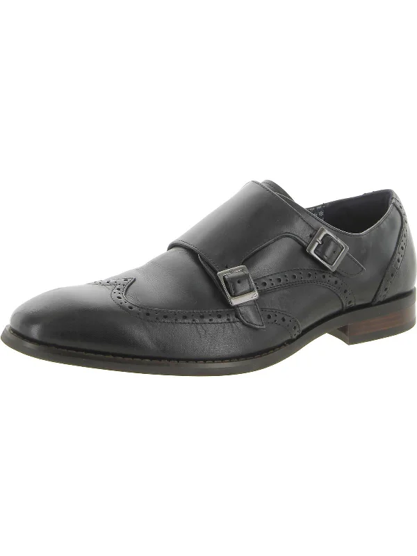 Karson Mens Leather Brogue Monk Shoes