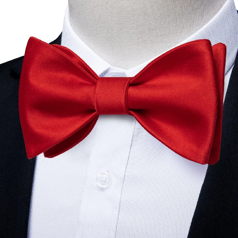 Classic Red Solid Self-tied Bow Tie Pocket Square Cufflinks Set