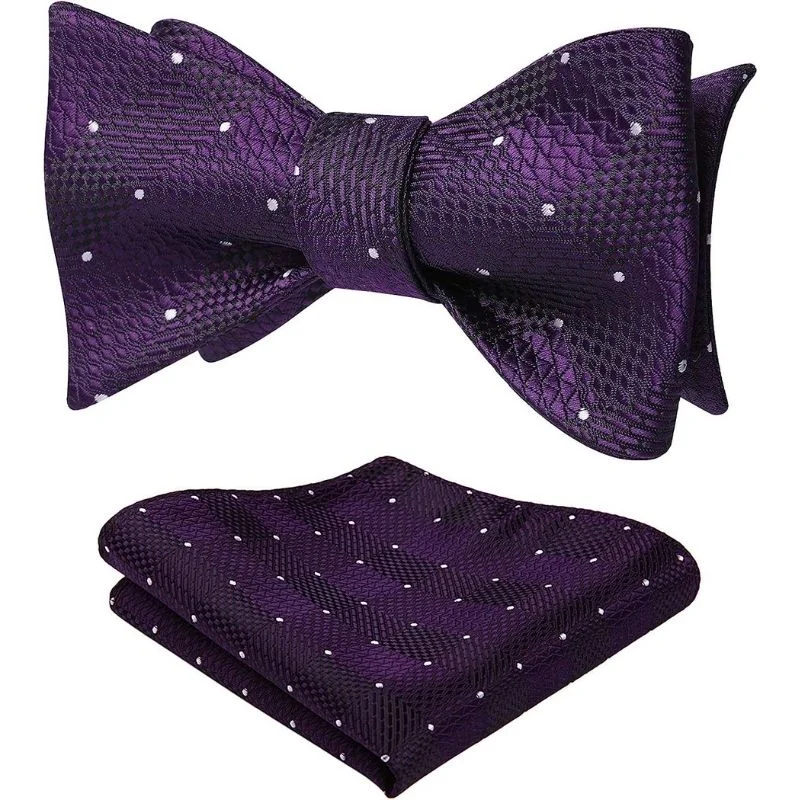 Plaid Bow Tie & Pocket Square - E-PURPLE