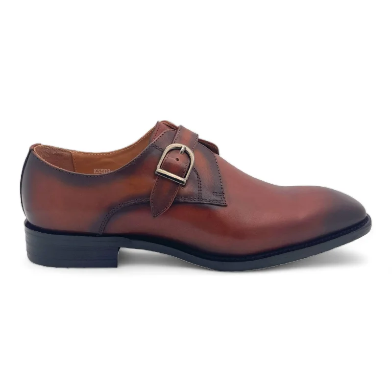 Single Monk Leather Shoe with Patina Finish