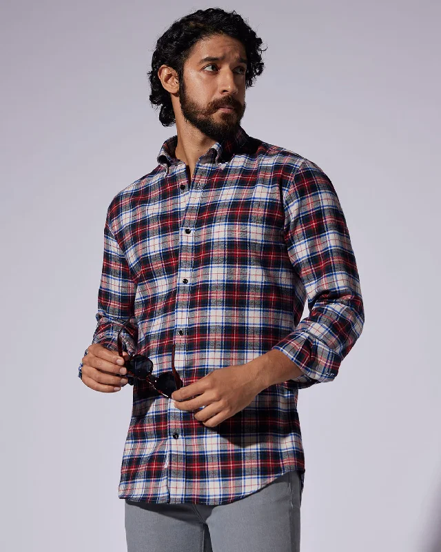 Japanese Flannel Checked Shirt - Blue & Red