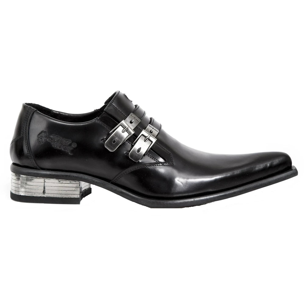 New Rock M-2246-S14 Newman Shoes Black Leather Buckle Steel Heel