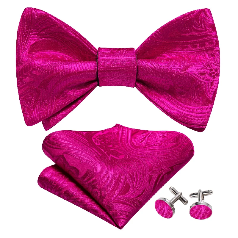 Orchid Paisley Self Tie Bow Tie Hanky Cufflinks Set