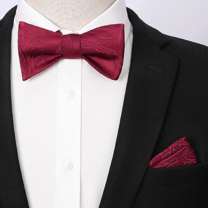 Paisley Bow Tie & Pocket Square - D-BURGUNDY